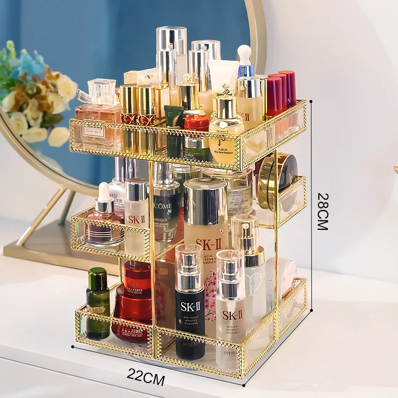 New Arrival Makeup Organizer Gold Glass Makeup Perfume Lipstick