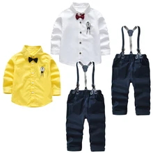 Официальные комплекты одежды для маленьких мальчиков, белая рубашка+ синие штаны, костюмы для детей 2, 3, 4, 5, 6, 7 лет, кардиган на пуговицах, деловой костюм для мальчиков
