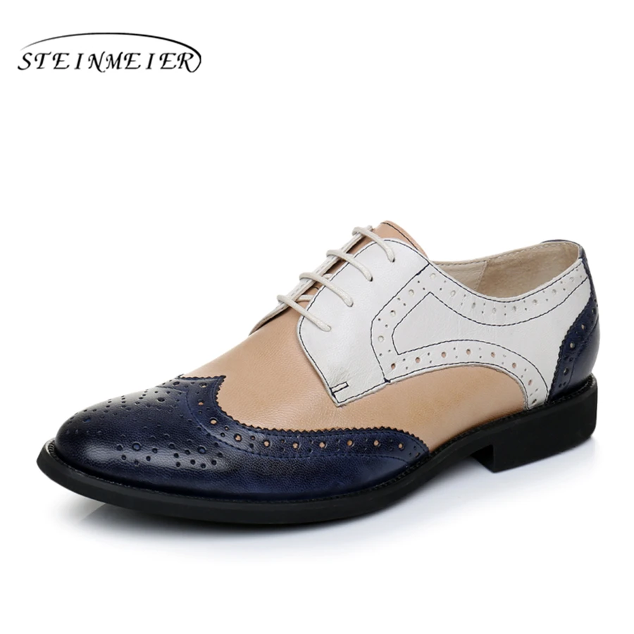 Genuino Pisos Black Brown Gris De Blue Vintage Hecho Brogues Señora H2I9EWDY