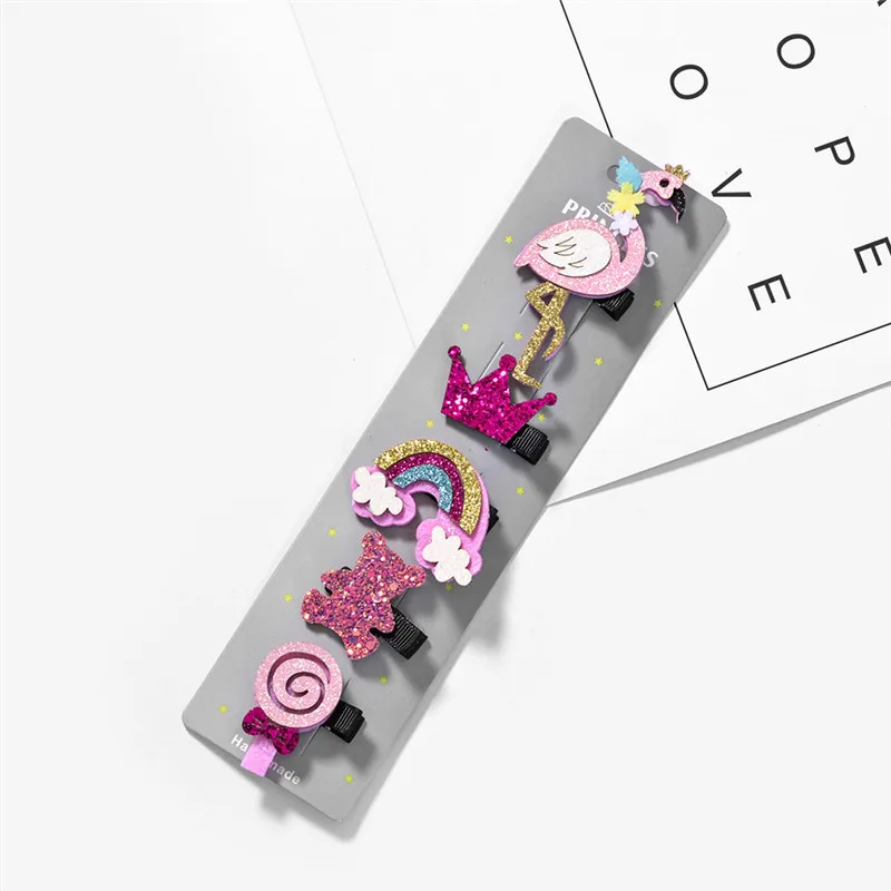 5 Pcs/Set Glitter Cartoon Unicorn Flamingo Sequins Hair Clips Girls Animal Hairpin Paillette Hair Pins Toddler Hair Accessories - Цвет: 4