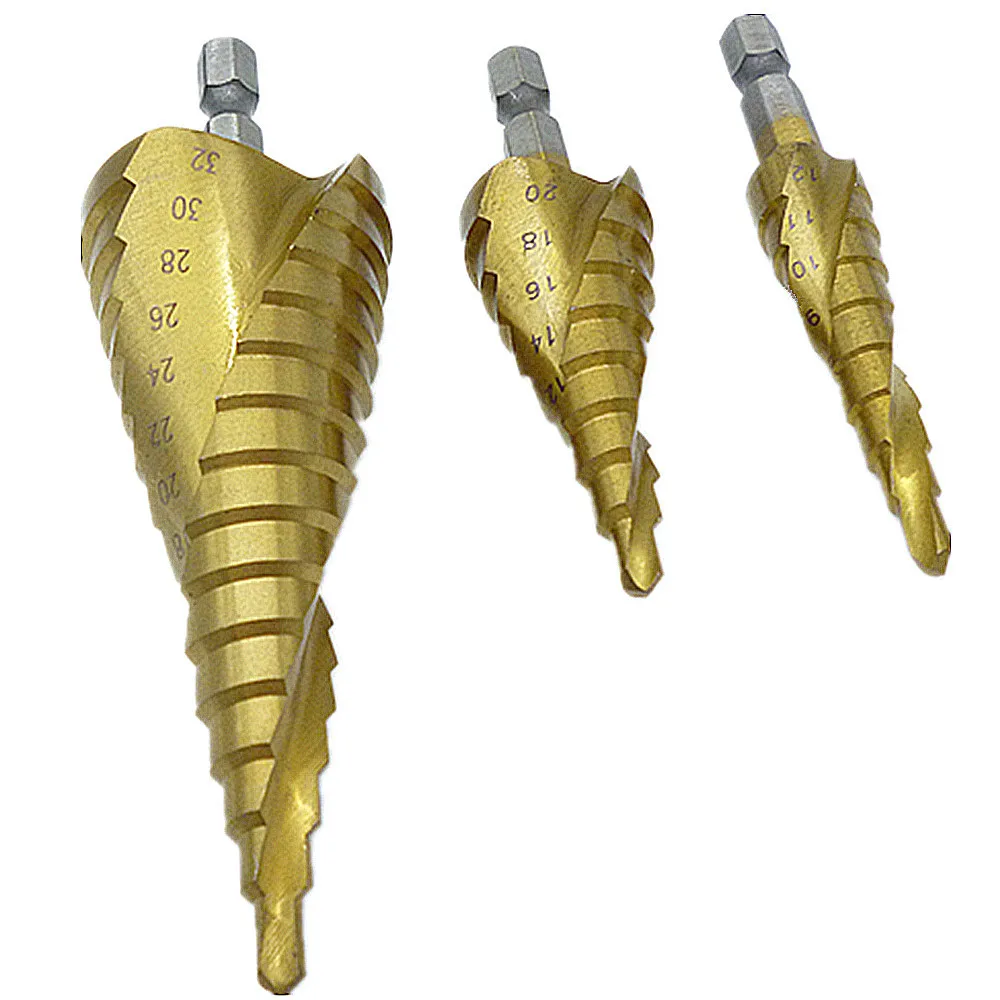 3pcs HSS Spiral Grooved Step Drill Drills Bit 4mm to 12mm20mm32mm Cut Tool Set