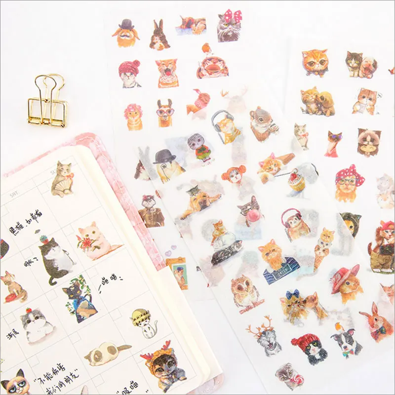 

6pcs/lot Cute cat Creative sticker child diy toy Calendar Album Deco sticker Photo Decor Student stationery material
