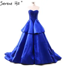 Blue Sexy Strapless Satin Bridal Wedding Dresses Beading Ruffles Photography Wedding Gown Vestido De Noiva 2017