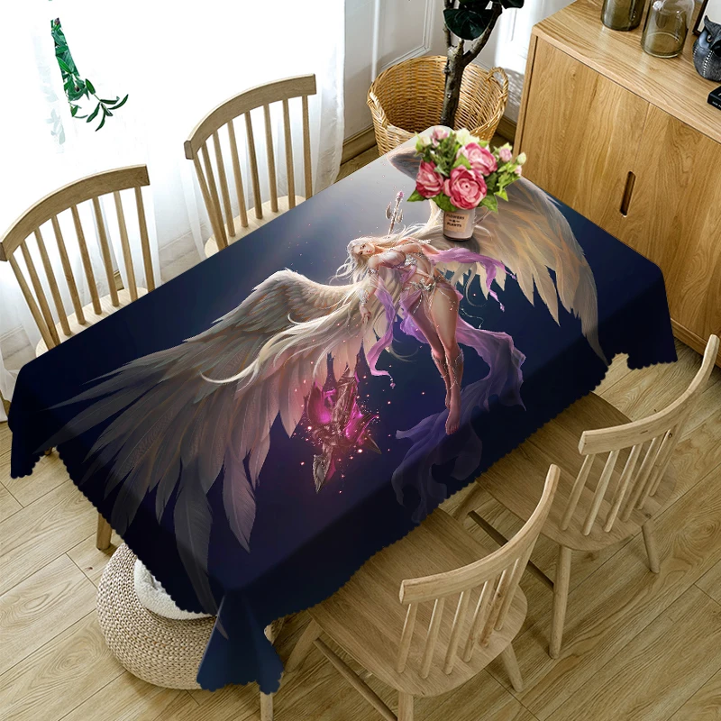 

3D Tablecloth Beautiful Angel Pattern Polyester Cotton Material Dustproof Tablecloth Wedding Party Decoration Table Cloth
