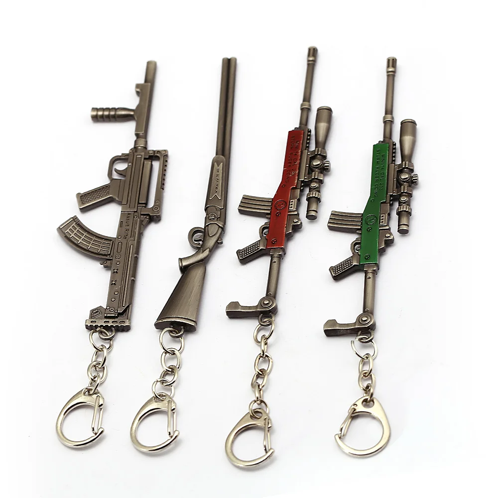 

10 Pcs Game Movie Eat Chicken Keychain Pistol Metal Weapon Gun Model Keychain Battleground Punk Fashion Jewelry PUBG