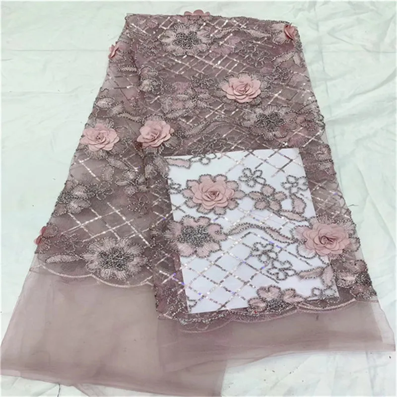 

2019 Latest Embroidery Flower Africn French Net Lace Fabric with 3d Applique For Wedding Dress New Sequins Lace Fabric 5 Yards