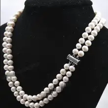 Горячая распродажа стиль >>>>> очаровательная! 2 рядов 7- 8 мм белый Akoya культивированный жемчуг