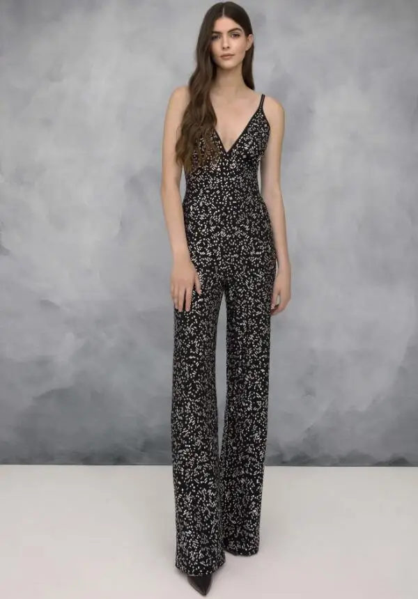 

Top Quality Sexy Studded Black Rayon Bandage Jumpsuit 2019 Elegant Knitted Designer Party Jumpsuit