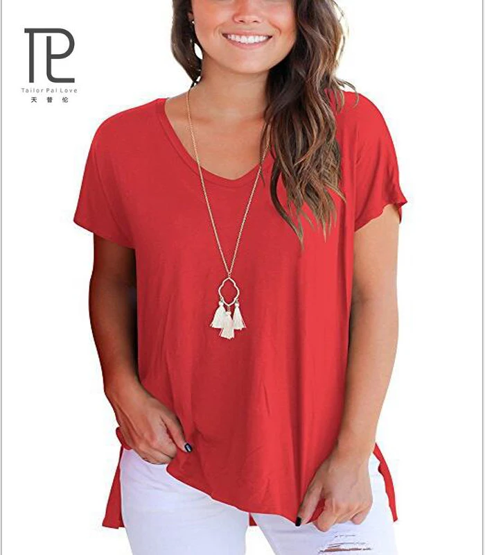 الصيف أعلى عارضة الأساسية الصلبة تي شيرت المرأة قمم و المحملات مثير v الرقبة فضفاض القطن الزى فام خمر نساء bts شيرت زائد # b45