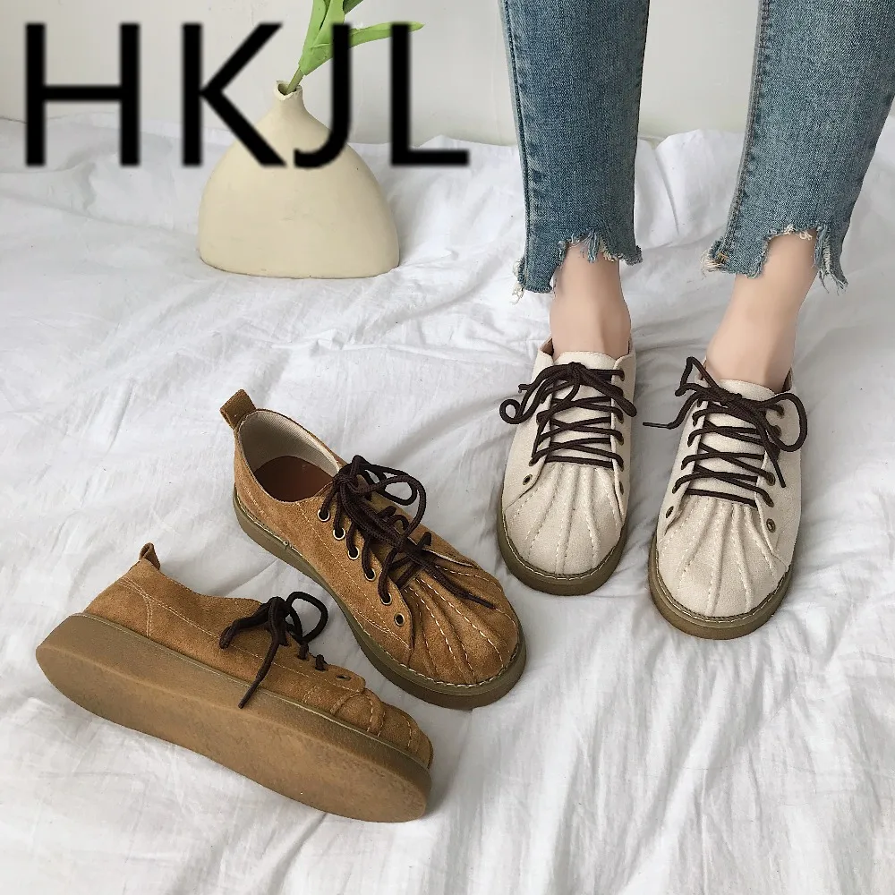 

HKJL Fashion 2019 spring and autumn seashell-head lace-up thick-soled casual shoes for ladies with British style A453