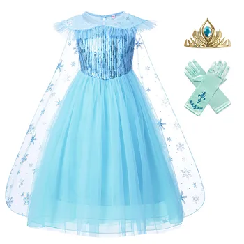

Kids Snow Queen Princess Elsa Filles Robe Make up Party Role Play Cosplay Costume Girls Elsa Sequined Dress Halloween Disguise