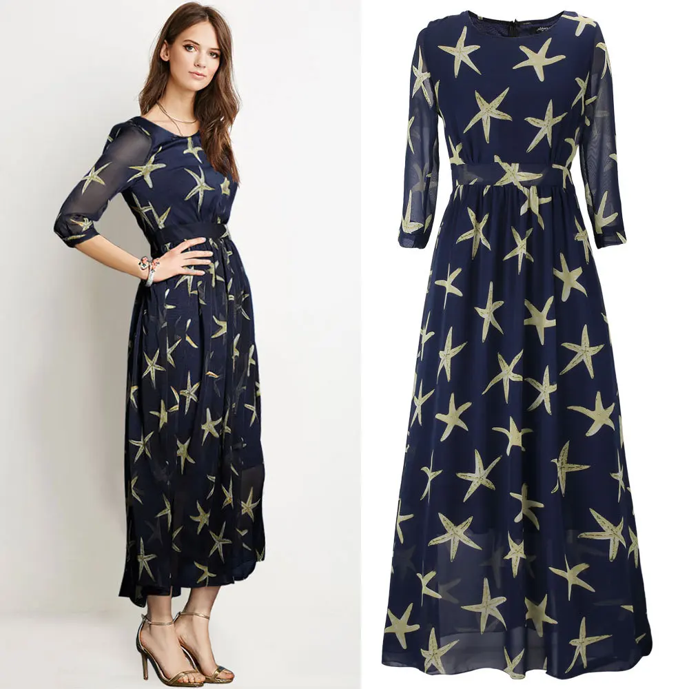 Wonderful Design New Summer women's Dress Printing Stars Chiffon breathable High Quality dresses