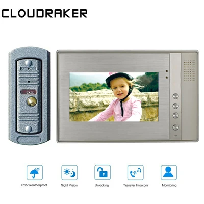 CLOUDRAKER 7 ''видео дверной звонок Домофон Система 1x монитор с 1x720 P проводной дверной глазок камера видеодомофон - Цвет: Белый