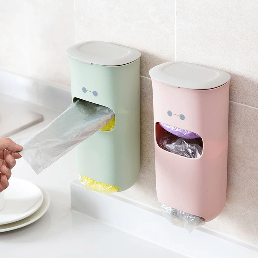 3 اللون كيس النفايات موزع الحائط حقيبة بلاستيكية صندوق تخزين المطبخ غرفة نوم الحمام كيس النفايات تخزين الرف