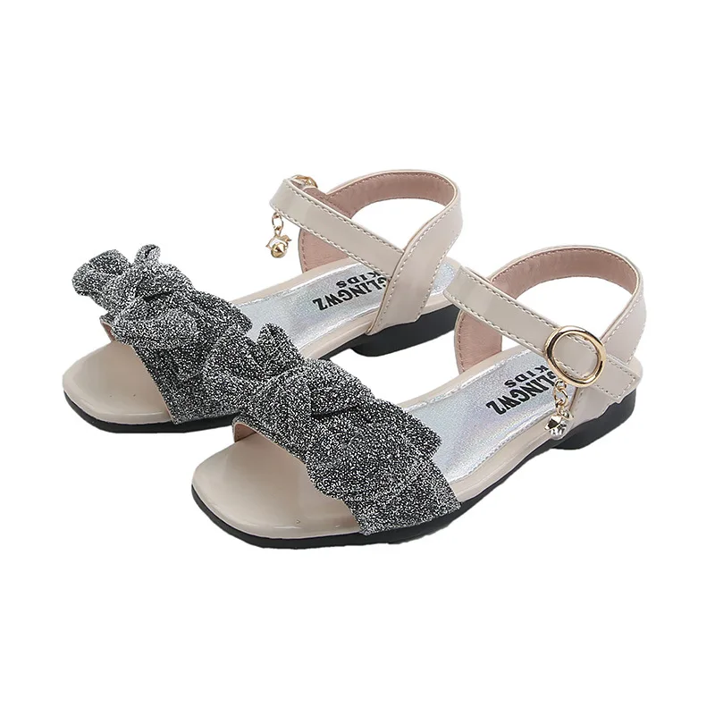 Summer New Girl Shoes Children Kids Sandals soft bottom Bowtie Rhinestone princess Shoes fille chaussure 4T 5T 6T 7T 8T 9T-14T
