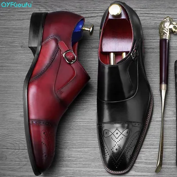 

QYFCIOUFU 2019 Genuine Leather Dress Shoes Men Engraving Wedding Office Handmade Oxford Shoes Buckle Italian Brand Formal Shoes