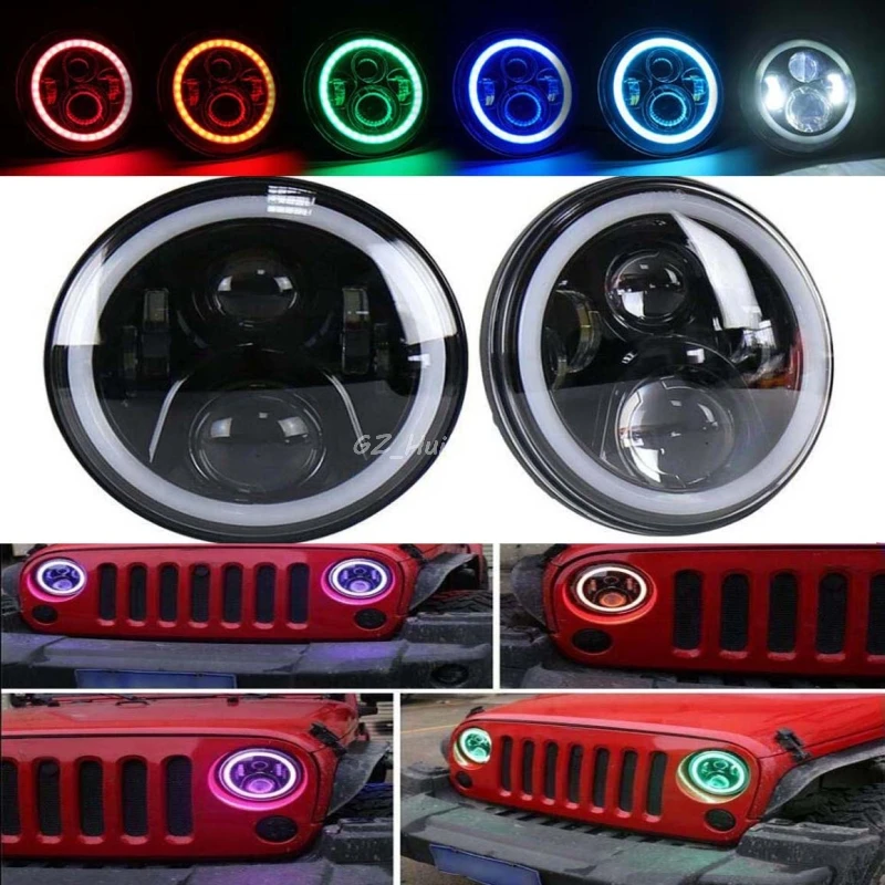 

high quality 7inch RGB Halo Flashing LED Headlight Bluetooth H/L For Jeep Wrangle JK 2007-2017