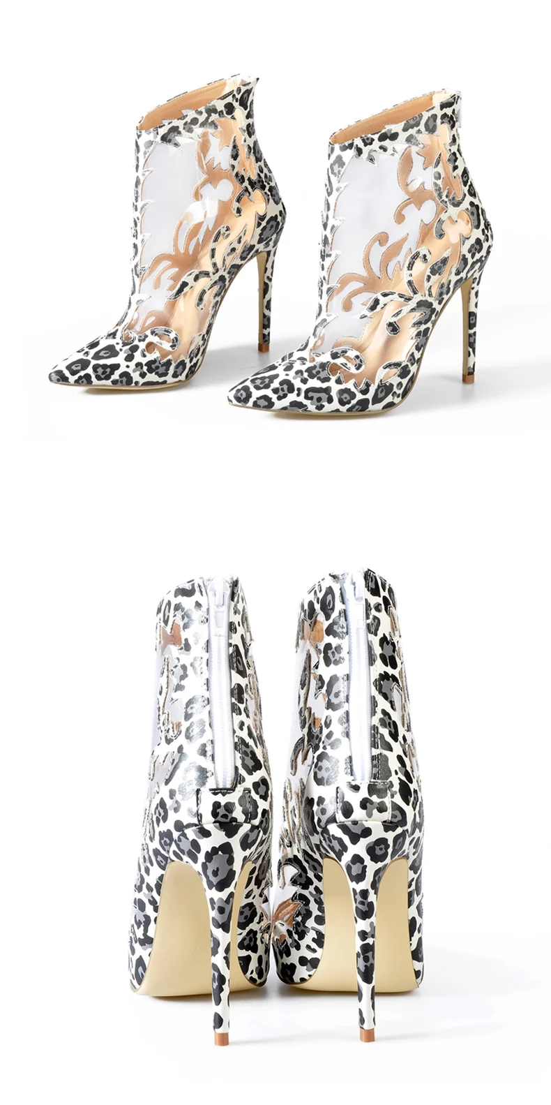 Sinsaut/Женская обувь на высоком каблуке, прозрачная обувь, Perspex, женские водонепроницаемые ботильоны из ПВХ, ботинки с лазерной обработкой, дизайн с резными листьями и леопардовым принтом