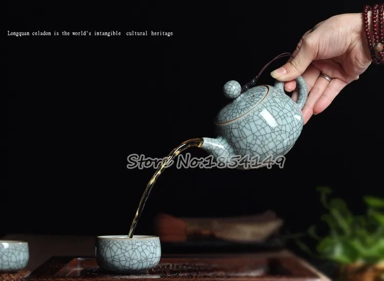 WIZAMONY набор из 3 предметов, высококачественный китайский чайный сервиз Longquan Celadon Di Kiln ручной работы, Подарочная посылка, фарфоровый чайный сервиз для кунг-фу