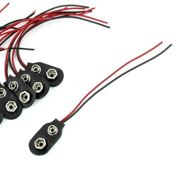 

Hot 10 Pcs Snap 9V (9 Volt) Battery Clip Connector I Type Black w Cable
