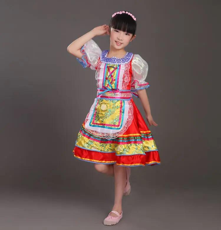 Красный традиционный русский Национальный костюм для маленьких девочек, костюмы для выступлений, фестиваля, сцены, танцев, платья для детей