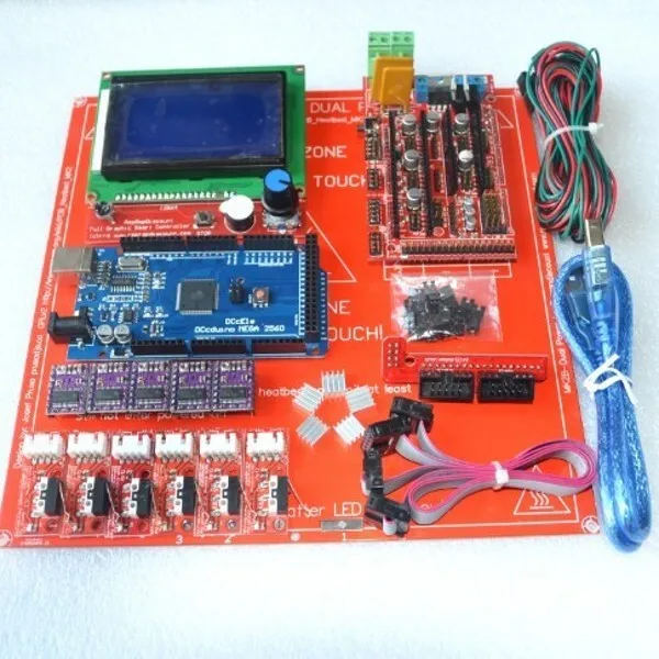 Комплект Reprap Ramps 1,4 с Mega 2560 r3+ Heatbed mk2b+ 12864 ЖК-контроллер+ DRV8825+ механический переключатель+ кабели