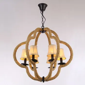 

American retro Cafe iron hemp rope bedroom pendant light