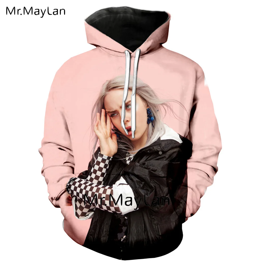 3D Print Funny Billie Eilish Mens Hoodie Sweater Sweatshirt Jacket Pullover Tops