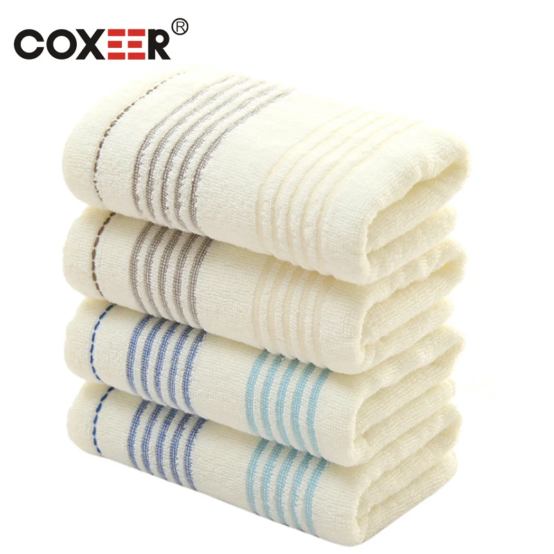 

coxeer 2Pcs/Set Towels Set Washcloth Breathable Fast Dry Stripe Printed Cotton Hand Towel Bathroom Soft Hand Towel Handdoeken