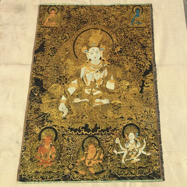 

Thangka Brocade painting Silk embroidery Embroidery Buddha Gold silk weave White Tara