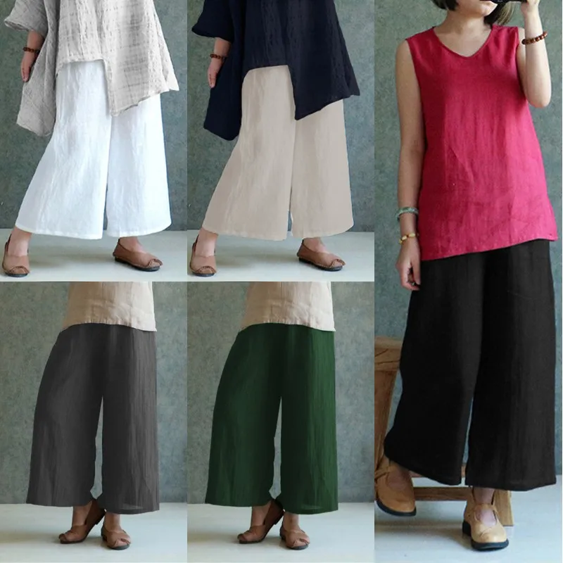 2018 Vintage Palazzo Pants Summer New Casual Women Wide Leg Harem Elastic Waist Lady Turnip Pantalon Pant Long Trousers Baggy Pants