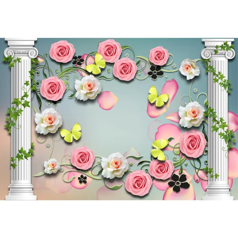 

Laeacco Photography Backdrop Spring Flowers Petal Butterfly Pillar Vine Party Wallpaper Pattern Photo Background Photo Studio