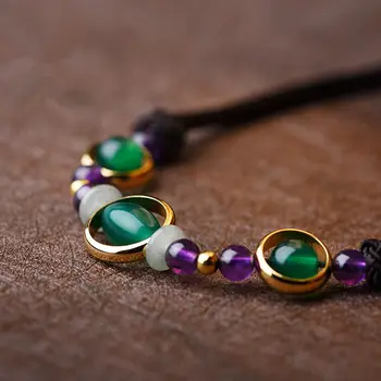

Original Ethnic Simple Pendant Clavicle Chain Green And Purple Stone Retro Spring And Summer Decor