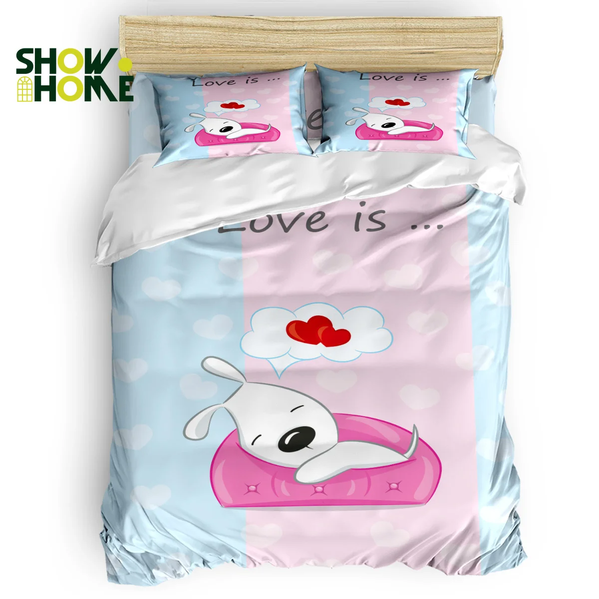 

SHOWHOME Duvet Cover Set Striped Dog Duvet Cover 4 Piece Bedding Set