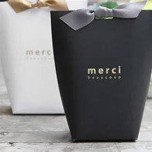 Романтический крафт-бумажный пакет, бронзированный французский "Merci", спасибо, Подарочная коробка, посылка, для свадебной вечеринки, конфетные пакеты, спасибо подарок