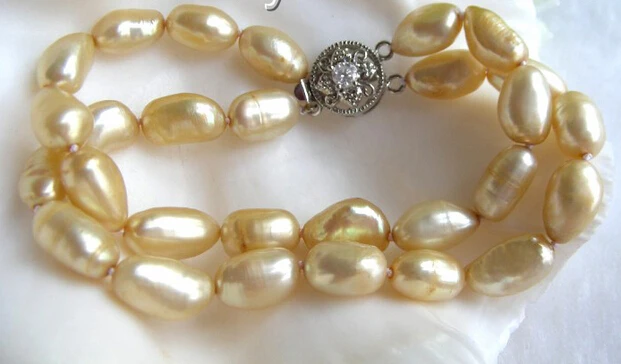 

free shipping 09850 wonderful double champagne natural freshwater pearls bracelet