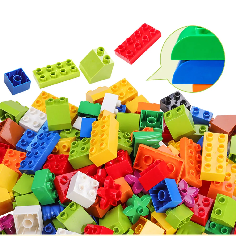 

72PCS-260PCS Big Size Building Blocks Educational Toys For Children Duploly Bricks With Instruction Sticker Figures Pipe Blocks