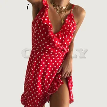 Cuerly 2019 new summer start print ruffled sundress women v neck asymmetrical hem beach dress female vestiods dress L5 deep v neck asymmetrical hem dress