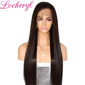 

Lvcheryl 13x6 Dark Brown Futura Fiber Hair Heat Resistant Hair Long Natural Straight Synthetic Lace Front Wigs
