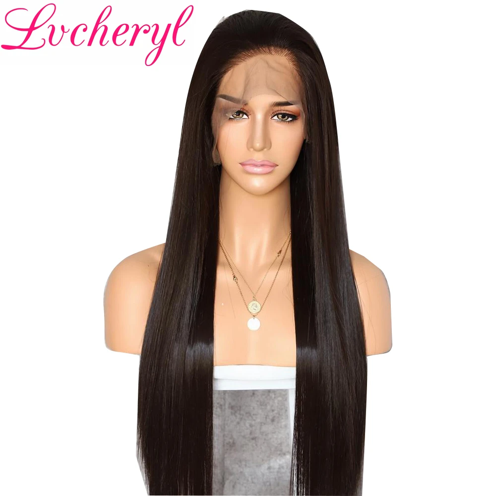 Lvcheryl 13x6 темно коричневый футуристический волосы термостойкие длинные