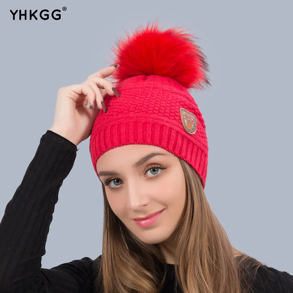 YHKGG Fashion 2017 Raccoon Pom Pom Hat Winter Warm Women Elastic