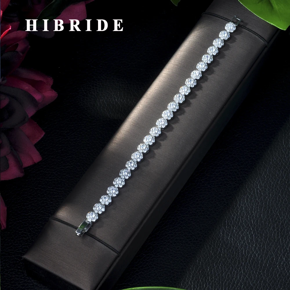 Hibrid Модный Круглый Регулируемый браслет с кубическим цирконием для женщин, прозрачный круглый кристалл, свадебные ювелирные изделия B-10