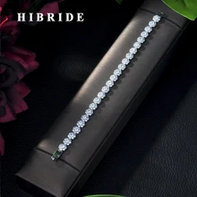 Hibrid Модный Круглый Регулируемый браслет с кубическим цирконием для женщин, прозрачный круглый кристалл, свадебные ювелирные изделия B-10