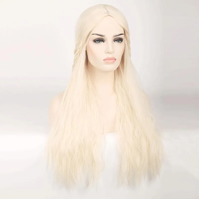 

2019 fashion Game of Thrones Daenerys Targaryen Cosplay braid Wig Synthetic Hair Halloween Long blonde cosplay wigs With wig cap