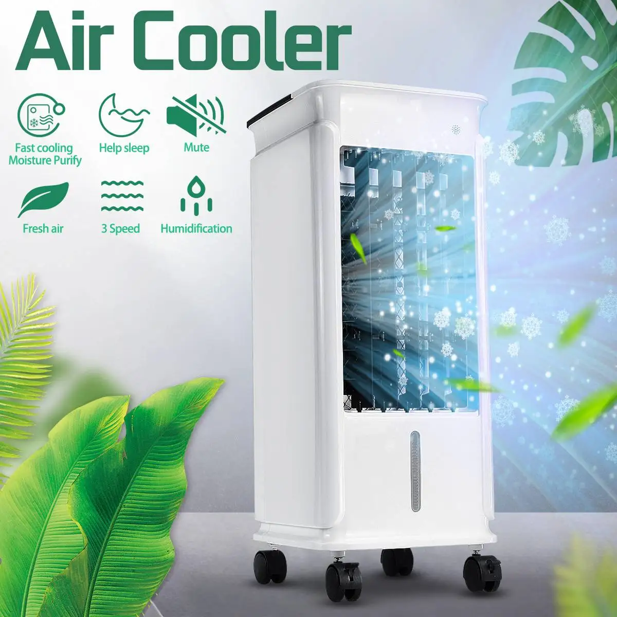 

5L 220V Evaporative Air Fan Ice Portable Cooler Conditioner Purifier Humidifier Home 3 Wind Modes Negative Ion Air Purification