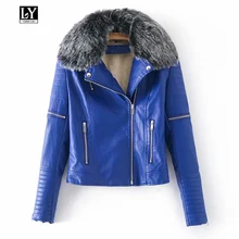 Ly Varey Lin женские зимние теплые куртки из искусственной кожи с меховым воротником женские черные красные синие мотоциклетные и байкерские пальто