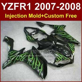 

Green flame in black fairings set for YAMAHA YZFR1 2007 2008 fairing kit R1 YZF R1 YZF1000 YZF 1000 07 08 AR4+7Gifts