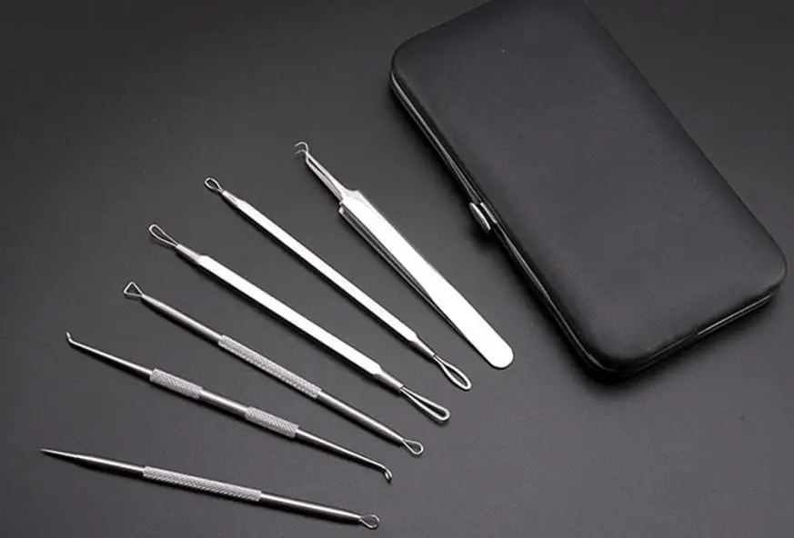 6 шт. угорь Tool Kit Уайтхед Прыщ акне порока comedone extractor Прямая Y1129