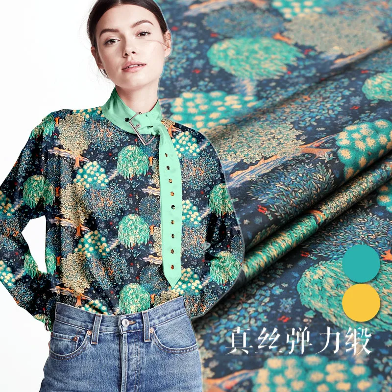 

New natural silk stretch satin fabric 135cm wide 19mm silk fabric cheongsam dress pajamas bedding DIY cloth yellow and blue