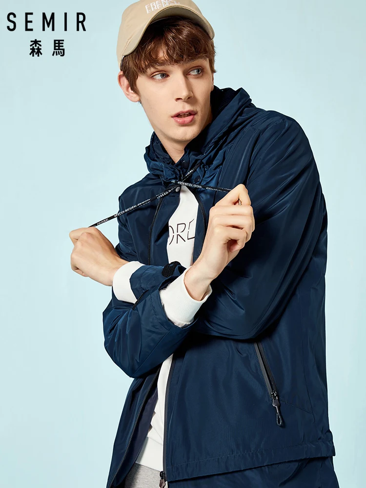 SEMIR мужская длинная куртка с капюшоном аппликацией на молнии шнурке мода уличная